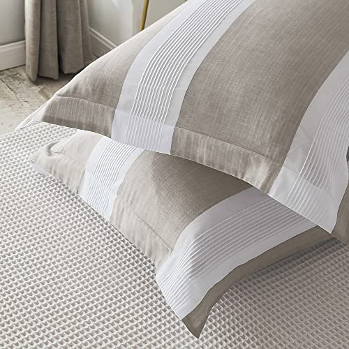 Merryfeel Cotton Duvet Cover Set Queen,100% Cotton Texured Pintuck Pleat Striped Duvet Cover and Pillowshams, 3 Pieces Bedding Set - Full/Queen