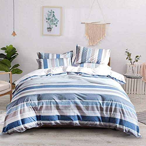 Merryfeel Cotton Duvet Cover Set,100% Cotton Yarn Dyed Striped Duvet Cover Set,3 Pieces Bedding Set -King