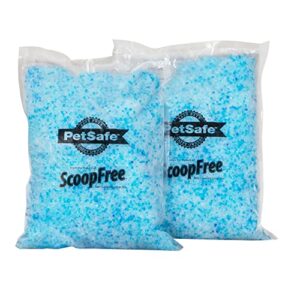 petsafe scoopfree premium blue crystal litter, 2-pack – includes 2 bags of lightly scented litter – absorbs odors 5x faster than clay clumping – low tracking for less mess – lasts up to a month