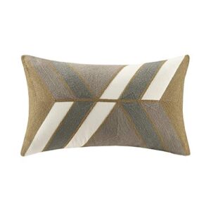 ink+ivy aero embroidered abstract modern linen throw pillow , mi-century oblong decorative pillow , 12x20 , neutral
