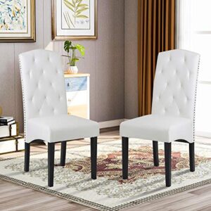 dining chairs set of 2 pu dining chair, leisure chairs with solid wood legs, living room chairs, cream white, 18.5" w x 19.5" d x 40.5" h