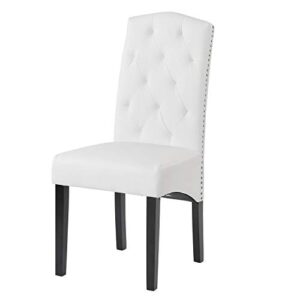 Dining Chairs Set of 2 PU Dining Chair, Leisure Chairs with Solid Wood Legs, Living Room Chairs, Cream White, 18.5" W x 19.5" D x 40.5" H