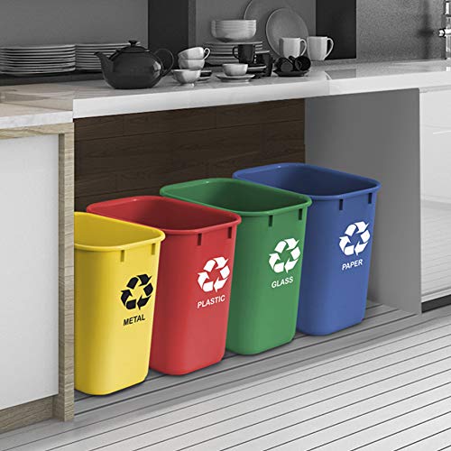 Acrimet Wastebasket Bin for Recycling 27QT (Made of Plastic) (Metal/Yellow, Paper/Blue, Glass/Green, Plastic/Red) (Set of 4)