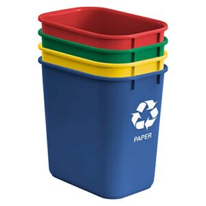 Acrimet Wastebasket Bin for Recycling 27QT (Made of Plastic) (Metal/Yellow, Paper/Blue, Glass/Green, Plastic/Red) (Set of 4)