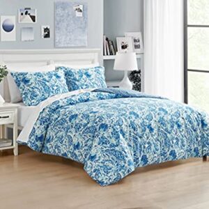 Poppy & Fritz - King Comforter Set, Reversible Cotton Bedding with Matching Shams, Medium Weight for All Seasons (Brooke Blue, King)