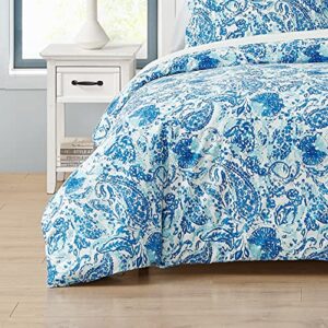 Poppy & Fritz - King Comforter Set, Reversible Cotton Bedding with Matching Shams, Medium Weight for All Seasons (Brooke Blue, King)