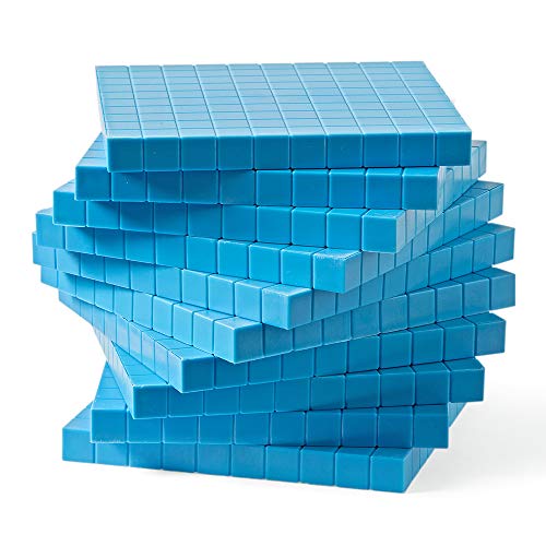 hand2mind Blue Plastic Base Ten Blocks Flats Set, Place Value Blocks, Counting Cubes for Kids Math, Base Ten Blocks Classroom Set, Math Blocks Kindergarten, Base 10 Math Manipulatives (Set of 10)