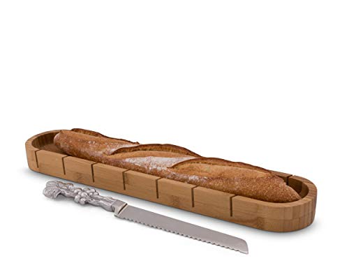 Arthur Court Designs Baguette Board with Grape Pattern Bread Cake Knife 20.6 inch x 6.8 inch x 1.8 inch