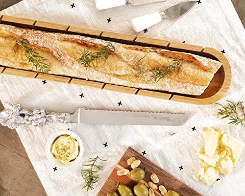 Arthur Court Designs Baguette Board with Grape Pattern Bread Cake Knife 20.6 inch x 6.8 inch x 1.8 inch