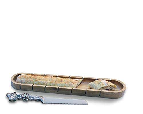 Arthur Court Designs Baguette Board with Grape Pattern Bread Cake Knife 20.6 inch x 6.8 inch x 1.8 inch