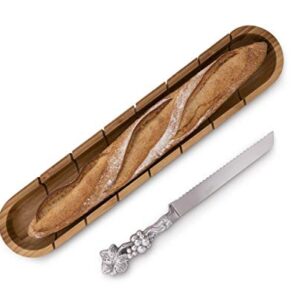 Arthur Court Designs Baguette Board with Grape Pattern Bread Cake Knife 20.6 inch x 6.8 inch x 1.8 inch