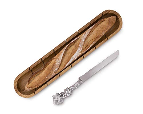 Arthur Court Designs Baguette Board with Grape Pattern Bread Cake Knife 20.6 inch x 6.8 inch x 1.8 inch