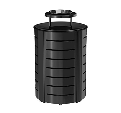 Suncast Commercial 35 Gallon Metal Outdoor Trash Can, Black