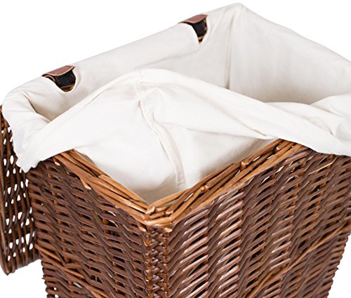 BIRDROCK HOME Woven Willow Baskets with Liner for Storage and Laundry - Set of 5 - Rectangular Hamper Bins with Lids - Decorative Wooden Wicker Basket for Organizing Blankets - Baby Organizer - Brown