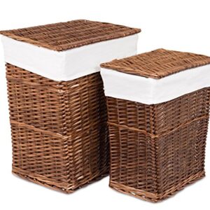 BIRDROCK HOME Woven Willow Baskets with Liner for Storage and Laundry - Set of 5 - Rectangular Hamper Bins with Lids - Decorative Wooden Wicker Basket for Organizing Blankets - Baby Organizer - Brown