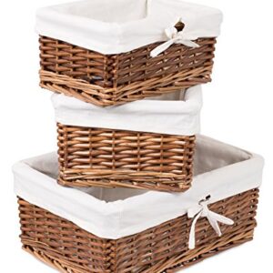 BIRDROCK HOME Woven Willow Baskets with Liner for Storage and Laundry - Set of 5 - Rectangular Hamper Bins with Lids - Decorative Wooden Wicker Basket for Organizing Blankets - Baby Organizer - Brown