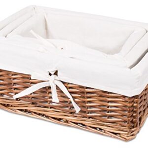 BIRDROCK HOME Woven Willow Baskets with Liner for Storage and Laundry - Set of 5 - Rectangular Hamper Bins with Lids - Decorative Wooden Wicker Basket for Organizing Blankets - Baby Organizer - Brown