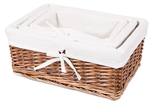 BIRDROCK HOME Woven Willow Baskets with Liner for Storage and Laundry - Set of 5 - Rectangular Hamper Bins with Lids - Decorative Wooden Wicker Basket for Organizing Blankets - Baby Organizer - Brown