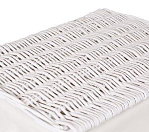 BIRDROCK HOME Woven Willow Baskets with Liner for Storage and Laundry - Set of 5 - Rectangular Hamper Bins with Lids - Decorative Wooden Wicker Basket for Organizing Blankets - Baby Organizer - White