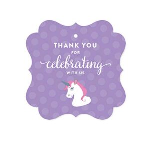 andaz press birthday fancy frame gift tags, thank you for celebrating with us, unicorn, 24-pack, for gifts and party favors