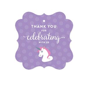 Andaz Press Birthday Fancy Frame Gift Tags, Thank You for Celebrating with Us, Unicorn, 24-Pack, for Gifts and Party Favors