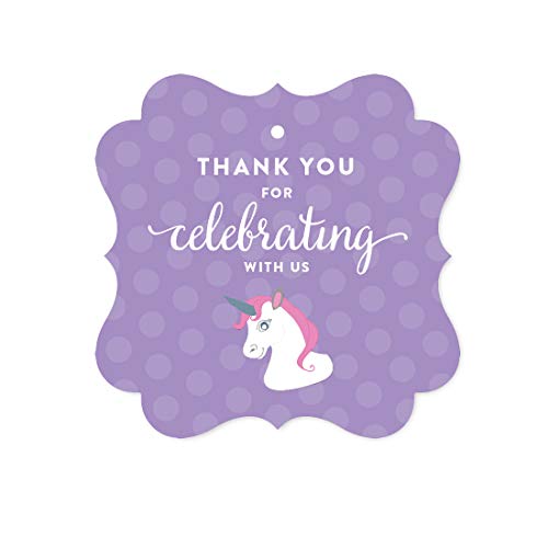 Andaz Press Birthday Fancy Frame Gift Tags, Thank You for Celebrating with Us, Unicorn, 24-Pack, for Gifts and Party Favors