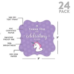 Andaz Press Birthday Fancy Frame Gift Tags, Thank You for Celebrating with Us, Unicorn, 24-Pack, for Gifts and Party Favors