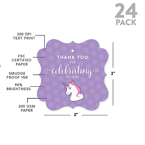 Andaz Press Birthday Fancy Frame Gift Tags, Thank You for Celebrating with Us, Unicorn, 24-Pack, for Gifts and Party Favors