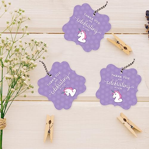 Andaz Press Birthday Fancy Frame Gift Tags, Thank You for Celebrating with Us, Unicorn, 24-Pack, for Gifts and Party Favors