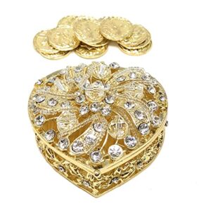 wedding unity coins - arras de boda - heart shaped box with decorative rhinestone crystals 78 (gold)