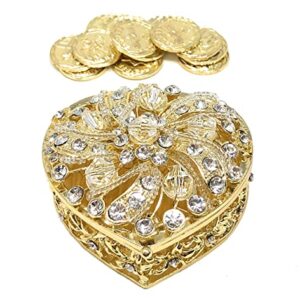 Wedding Unity Coins - Arras de Boda - Heart Shaped Box with Decorative Rhinestone Crystals 78 (Gold)