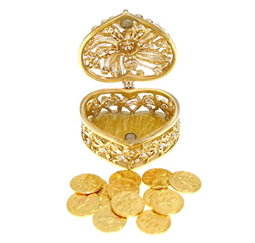 Wedding Unity Coins - Arras de Boda - Heart Shaped Box with Decorative Rhinestone Crystals 78 (Gold)