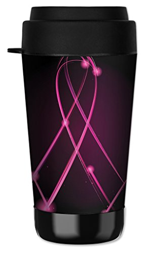 Mugzie 16 Ounce Travel Mug - Drink Cup with Removable Insulated Wetsuit Cover - Breast Cancer Awareness