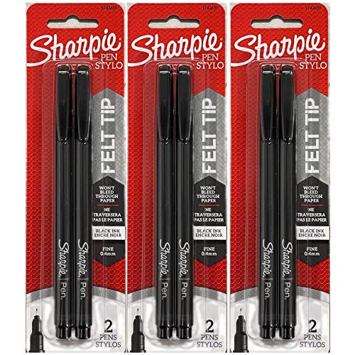 Sharpie 1742659 Fine Point Pens, Blister of 2 Pens, 3 Blisters, Total 6 Pens, Black Quick-drying Ink