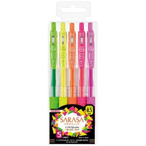 zebra technologies sarasa clip ballpoint pen, 5 neon colors set, 0.5mm (jj15-5c-no)