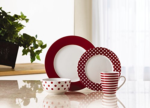 Pfaltzgraff Kenna Red 16-Piece Porcelain Dinnerware Set, Service for 4