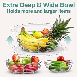 Heavy Duty 3-Tier Hanging Fruit and Vegetable Basket with 2 Metal Ceiling Hooks, Chrome