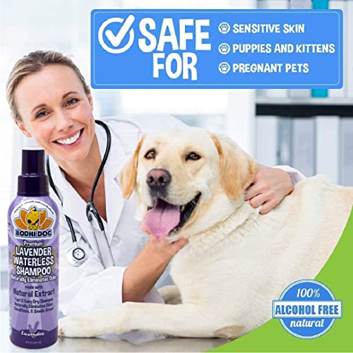 New Waterless Dog Shampoo | Natural Dry Shampoo for Dogs or Cats No Rinse Required | Made with Natural Extracts | Vet Approved Treatment - Made in USA (Lavender, 8 Fl Oz)