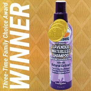 New Waterless Dog Shampoo | Natural Dry Shampoo for Dogs or Cats No Rinse Required | Made with Natural Extracts | Vet Approved Treatment - Made in USA (Lavender, 8 Fl Oz)