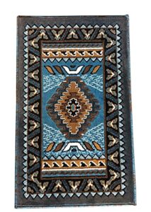 southwest native american doorway mat area rug blue & brown design d143 (2 feet x 3 feet 4 inches)