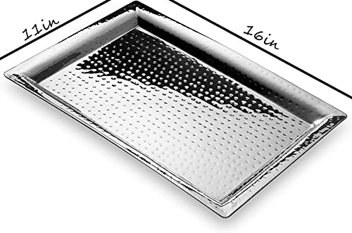 James Scott Rectangle Serving Tray Hammered Stainless Steel, Multipurpose for Kitchen, Dining, Bathroom 11x16 inch