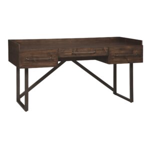 signature design by ashley starmore urban industrial 63" home office desk with open storage cubby, brown