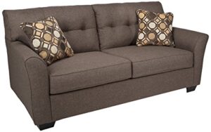 signature design by ashley tibbee tufted modern sofa with 2 accent pillows, dark taupe