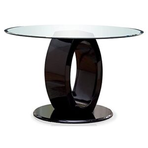 furniture of america glass top round wood dining table in black