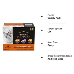 Purina Pro Plan Gravy, High Protein Wet Cat Food Variety Pack, Complete Essentials Chicken and Turkey Favorites - (24) 3 oz. Cans