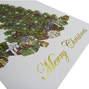 Premium Christmas Cards - 20 Pack - Traditional Christmas Tree with Gold Embossed Foil and Linen Texture - 20 Heavyweight Holiday Cards and Gold Foil Lined Envelopes