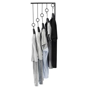 MyGift Set of 3 Wall-Mounted Metal Garment Rack/Bedroom Closet/Retail Clothing Organizer with 5 Hanging Rings, Black