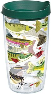 tervis freshwater fish and lures made in usa double walled insulated tumbler travel cup keeps drinks cold & hot, 16oz, clear