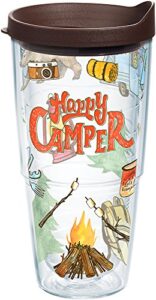 tervis happy camper tumbler with wrap and brown lid 24oz, clear