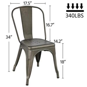Topeakmart Classic Iron Metal Dinning Chairs Indoor-Outdoor Use Chic Dining Bistro Cafe Side Barstool Bar Chair Coffee Chair Gun Metal Set of 4